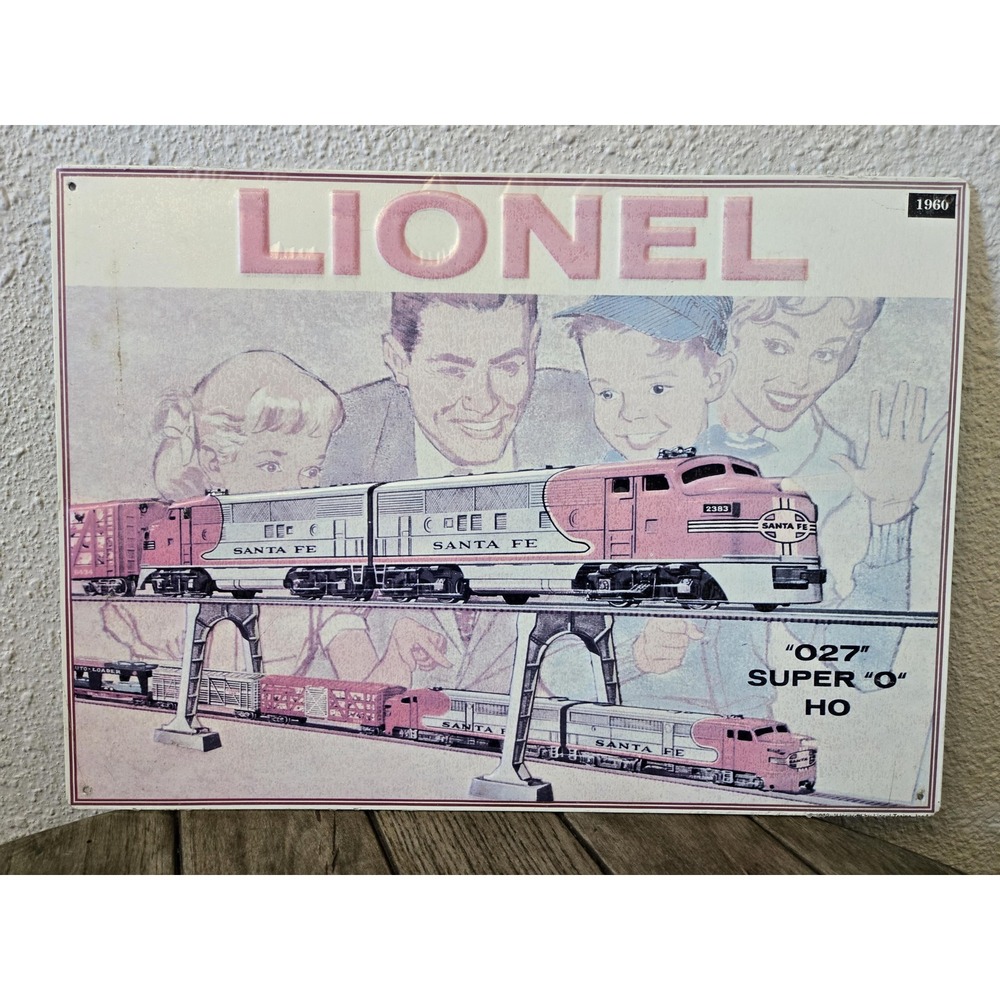 Vintage 1993 Metal Tin Lionel Train Sign 1960 Replica Santa Fe 027 Super "O" HO
